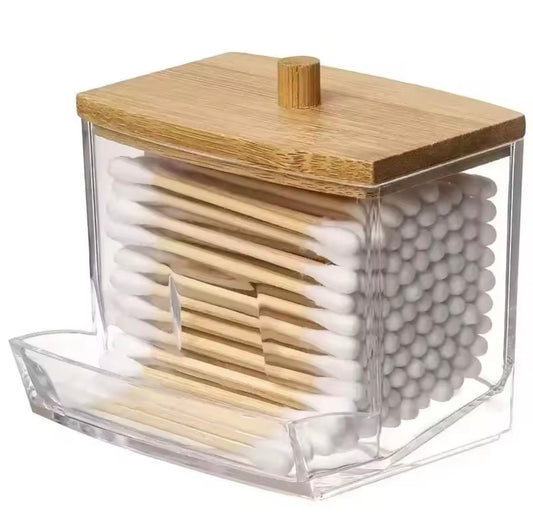 Bamboo & Acrylic Cotton Swab Dispenser