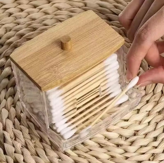 Bamboo & Acrylic Cotton Swab Dispenser